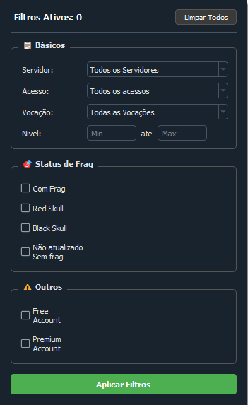Filtros de acessos e quests